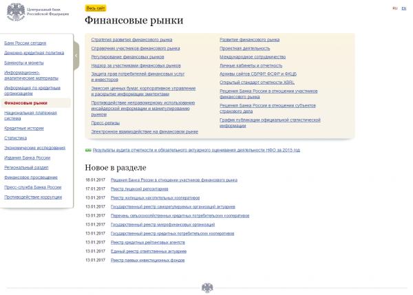 Личный кабинет участника финансового рынка