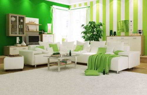 Зеленые обои в дизайне гостиной